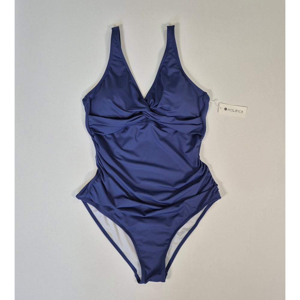 Holipick Blue Ruched Tummy Control One Piece Swimsuit XL NWT